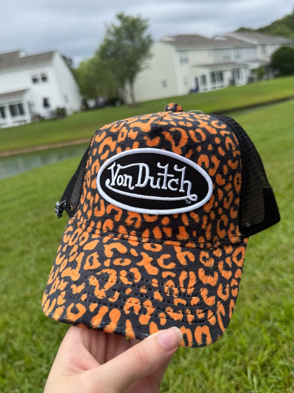 Von Dutch Orange and Black Leopard Trucker Hat